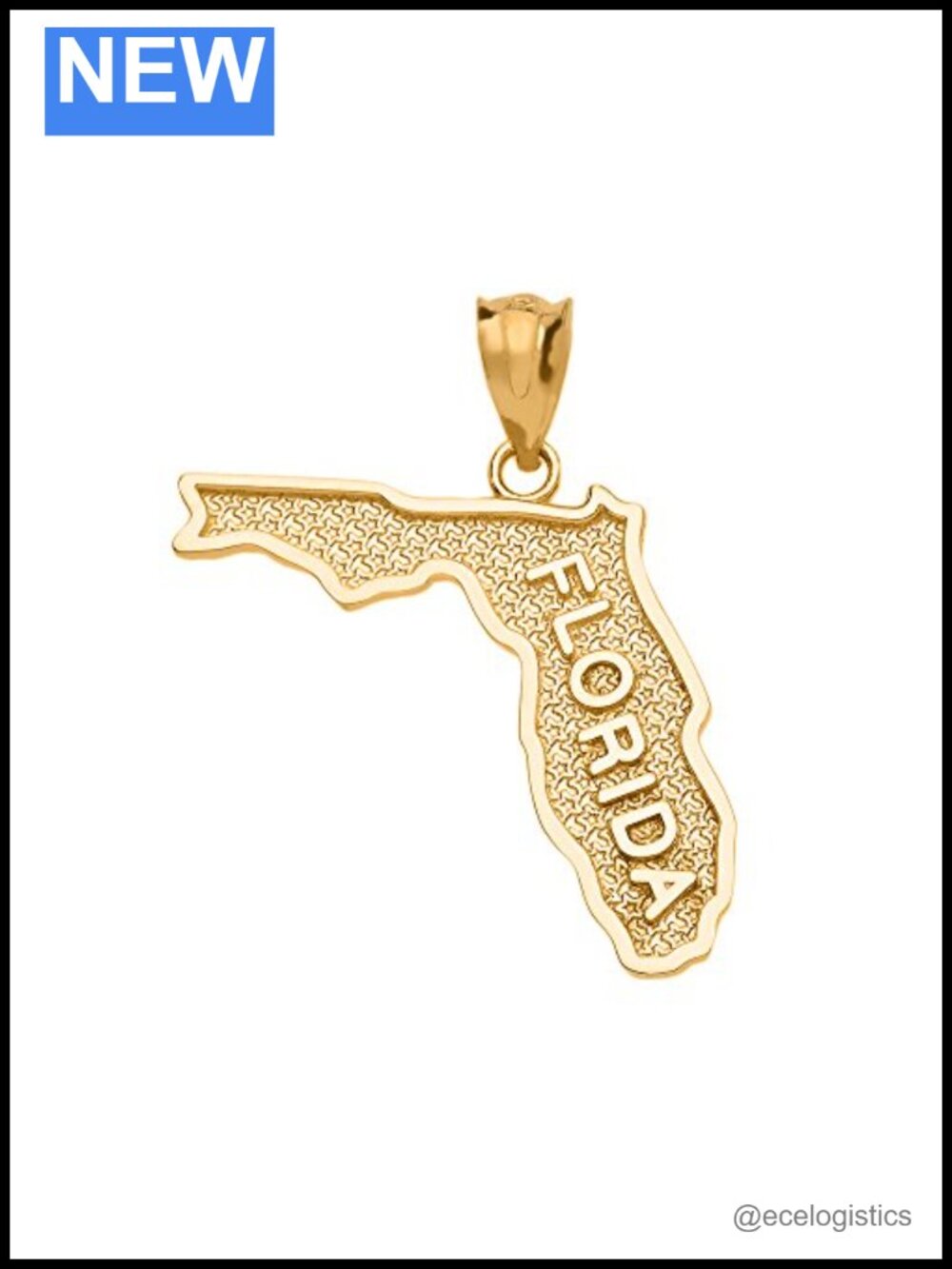 Florida US State Map Charm Pendant 14k Yellow Gold
